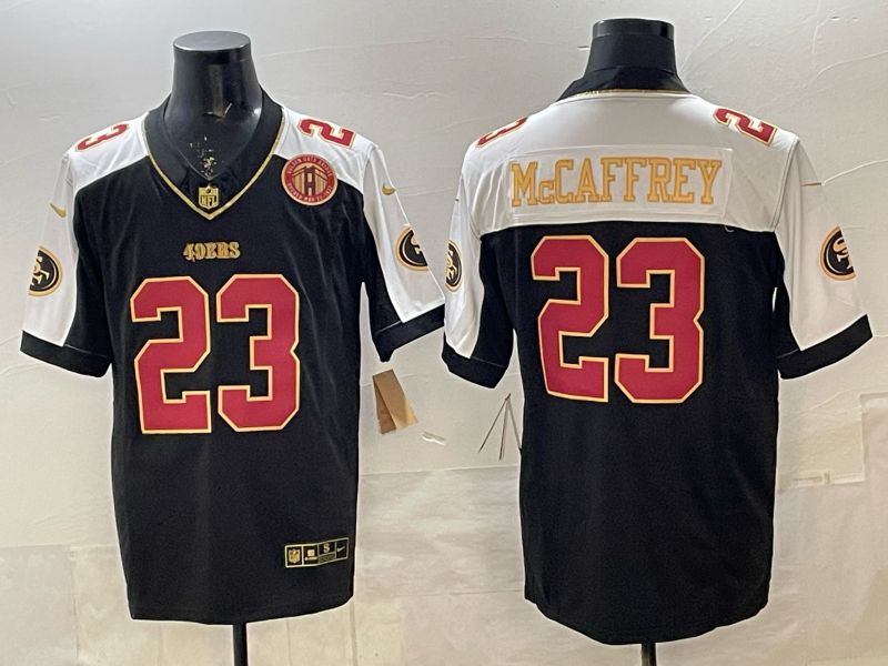 Men 2026 Nike San Francisco 49ers #23 Mccaffrey Black 3th generation Thorwback Limited NFL Jersey 04